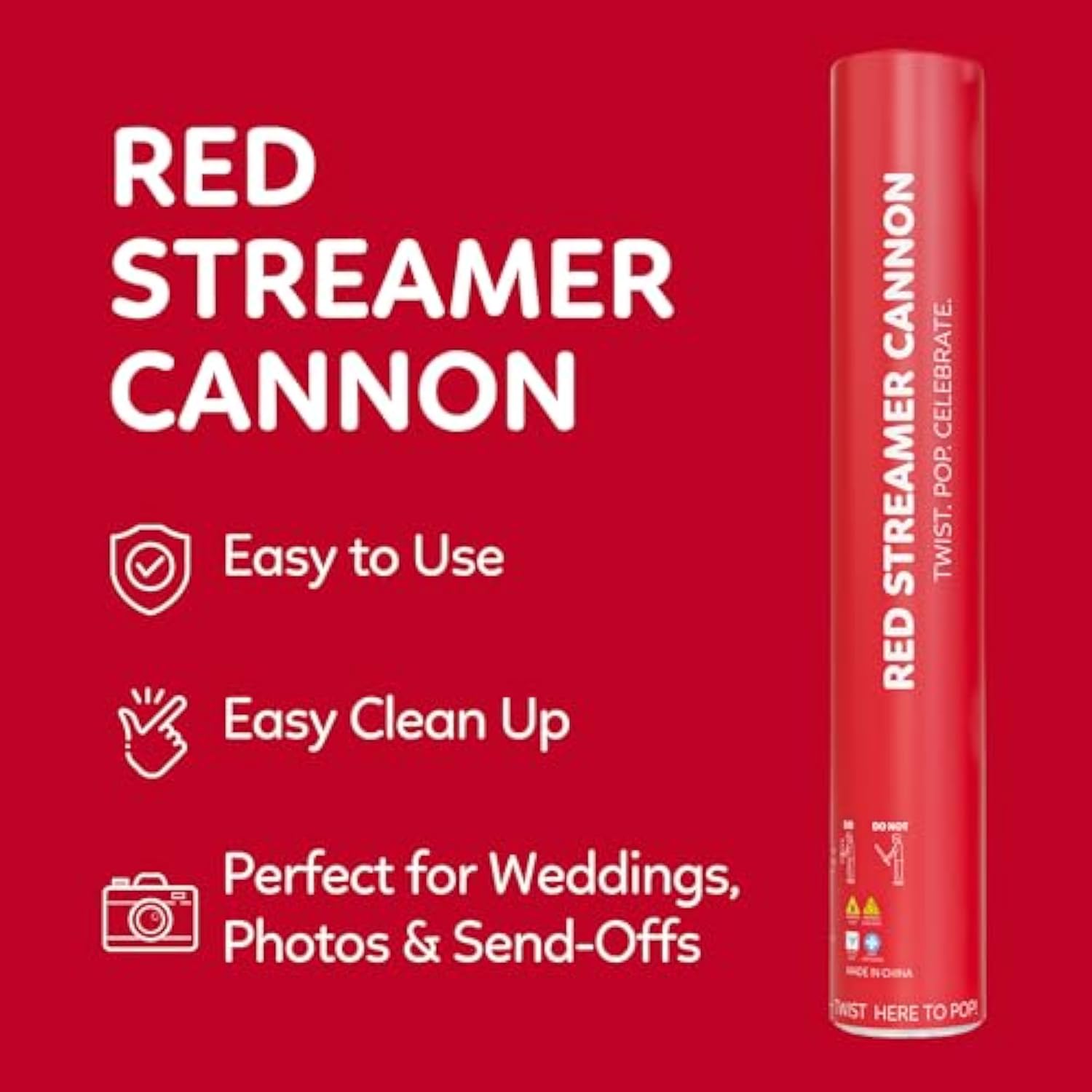 2 Pack Streamer Cannon Confetti Poppers | Biodegradable Red Confetti | | Launches Up To 25Ft | Giant (12 In) | Party Poppers For Graduation, Birthdays, Weddings, Valentine'S