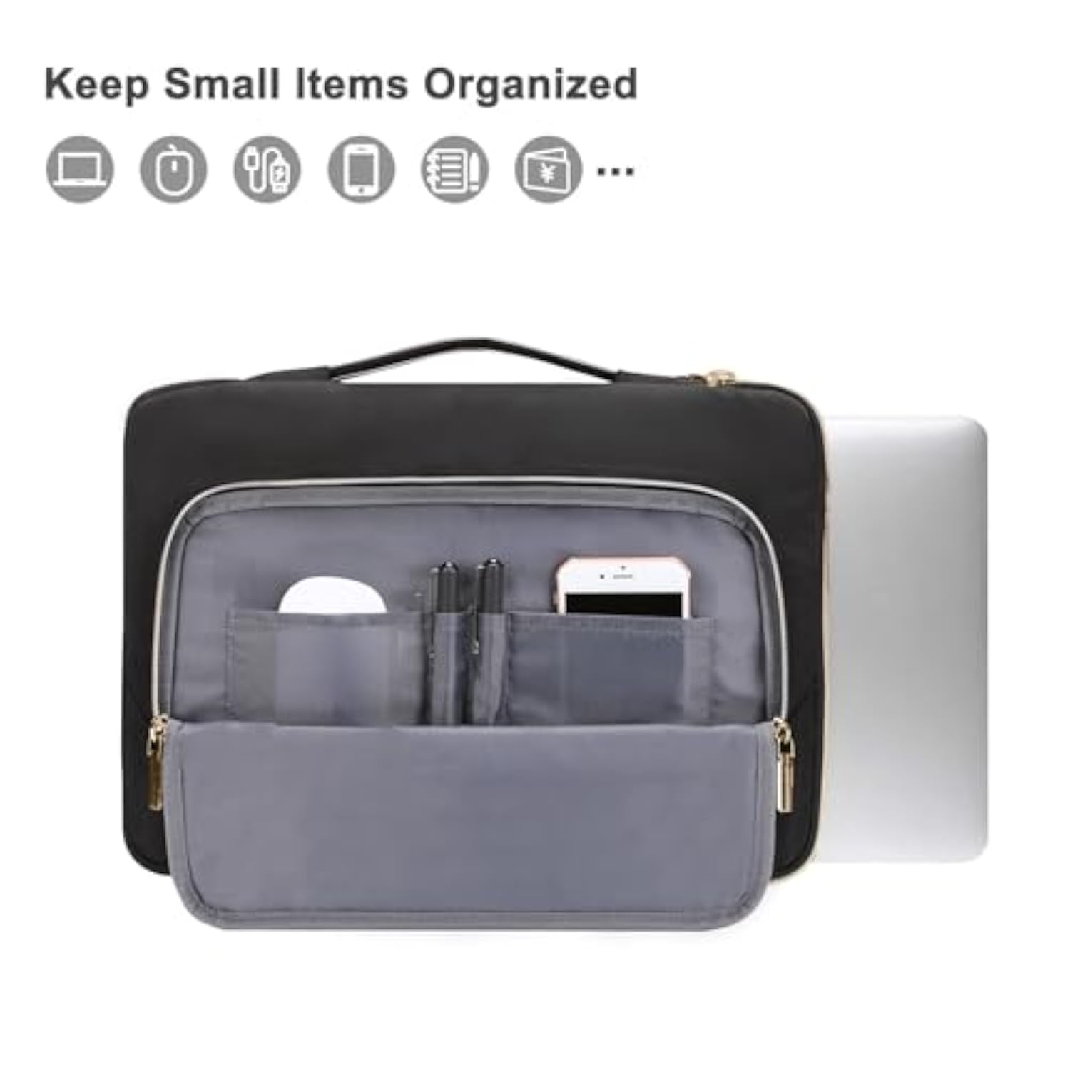 MOSISO 360 Protective Laptop Sleeve 13-14 inch, 13.3 inch Carry Case Compatible with MacBook Air 13, Compatible with MacBook Pro 13/14, Side Open Bag with Inverted Trapezoid Quilted Pocket, Black