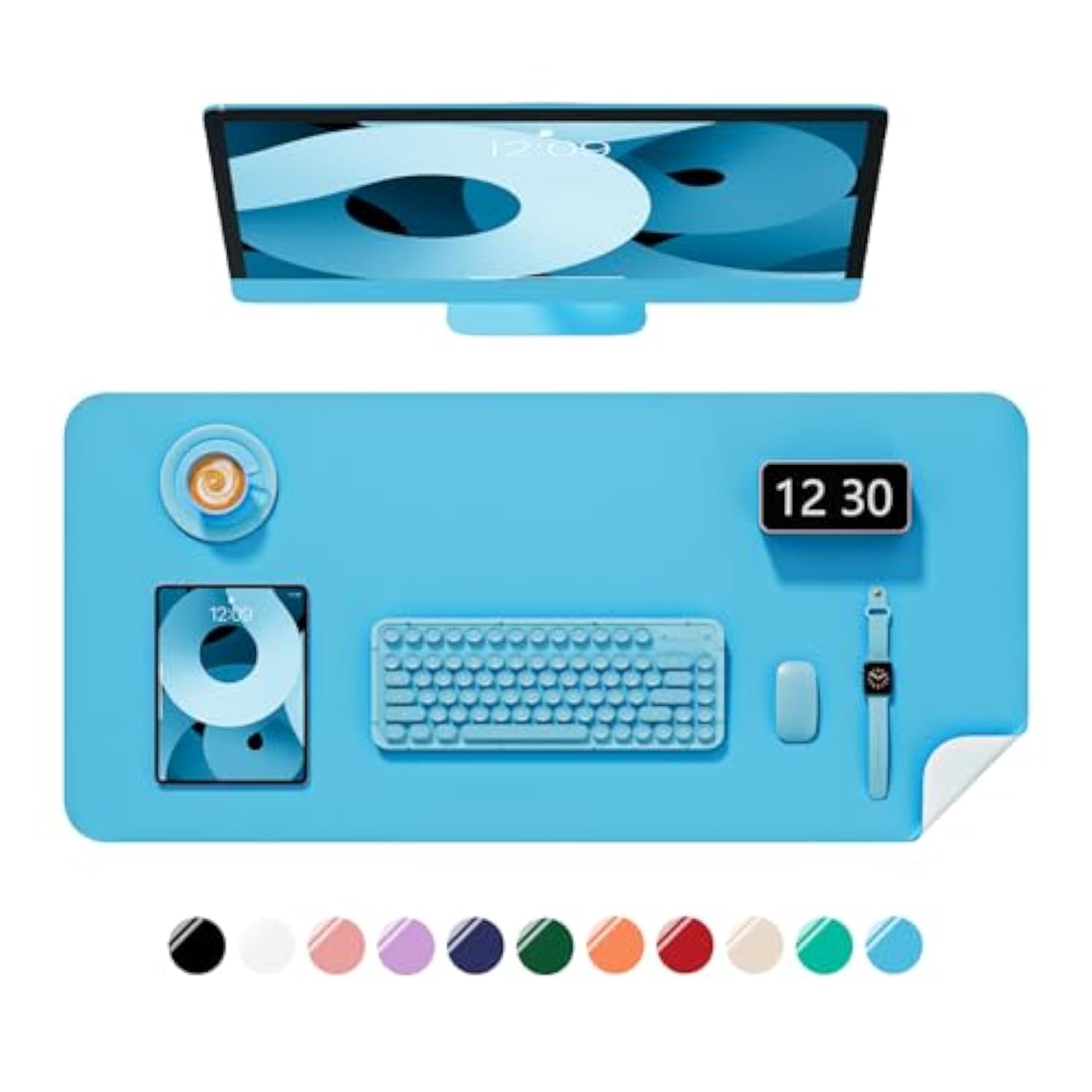 Desk Pad, 30" X 14" Pu Leather Non-Slip Desk Mat Large Mouse Pad For Desktop, Waterproof Laptop Computer Writing Mat For Office, Home, Work, Gaming, Aqua Blue