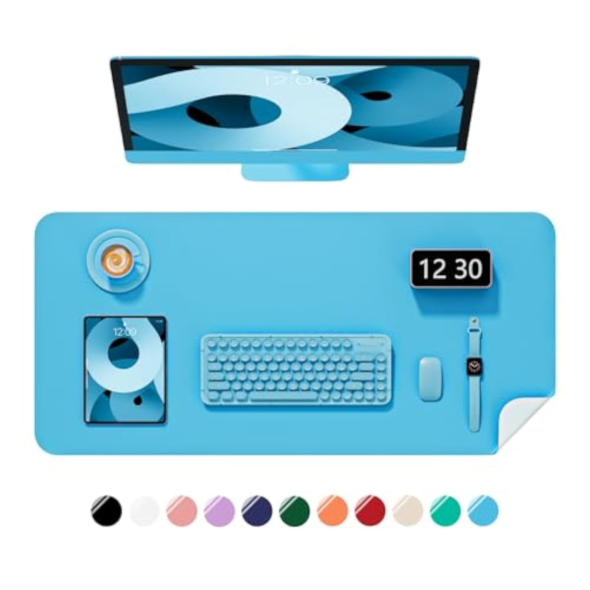 Desk Pad, 30" X 14" Pu Leather Non-Slip Desk Mat Large Mouse Pad For Desktop, Waterproof Laptop Computer Writing Mat For Office, Home, Work, Gaming, Aqua Blue