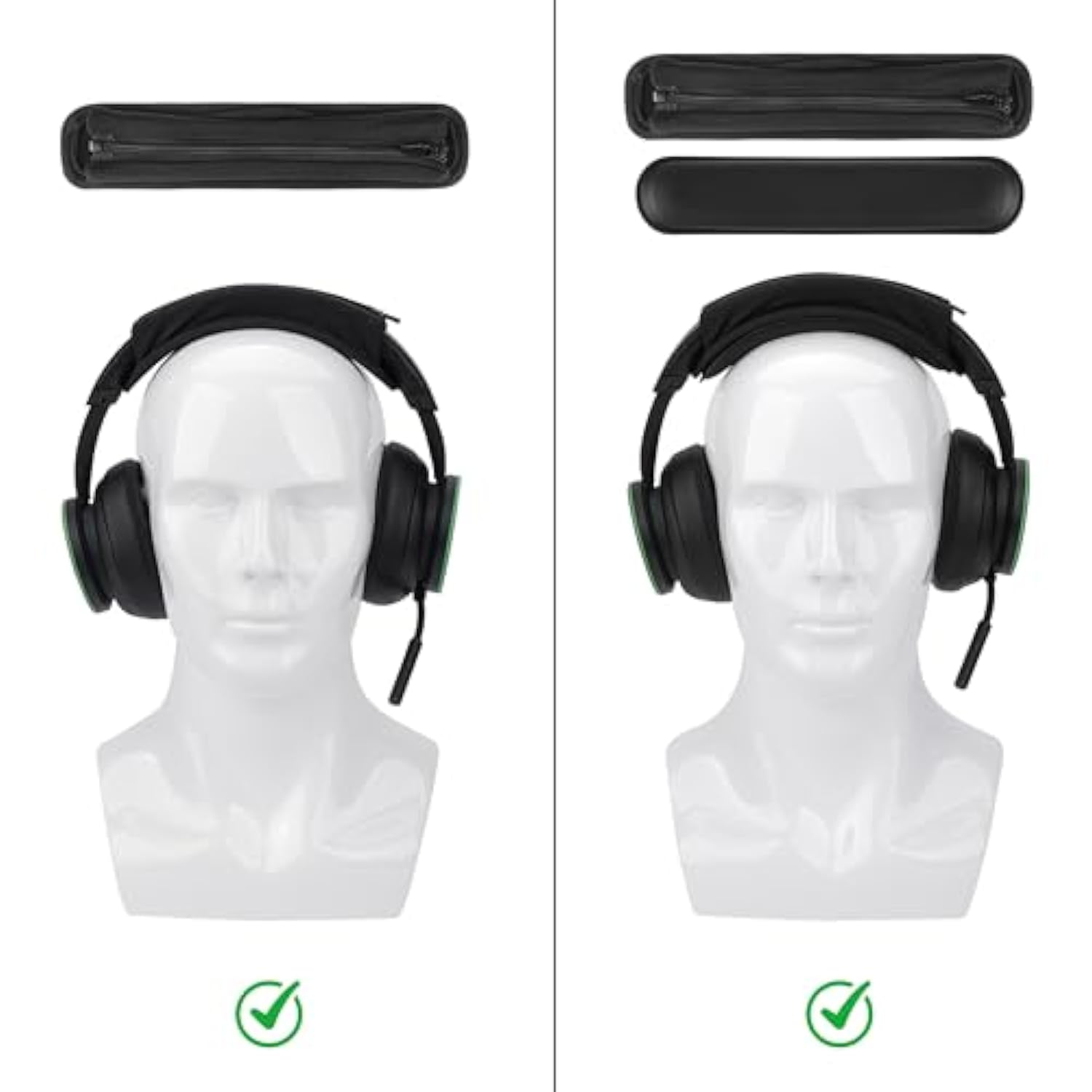 Geekria Hook and Loop Headband Cover + Pad Set, Protector with Zipper Closure Compatible with Medium Sized Headphones, Easy DIY Installation (Protein Leather/Black)