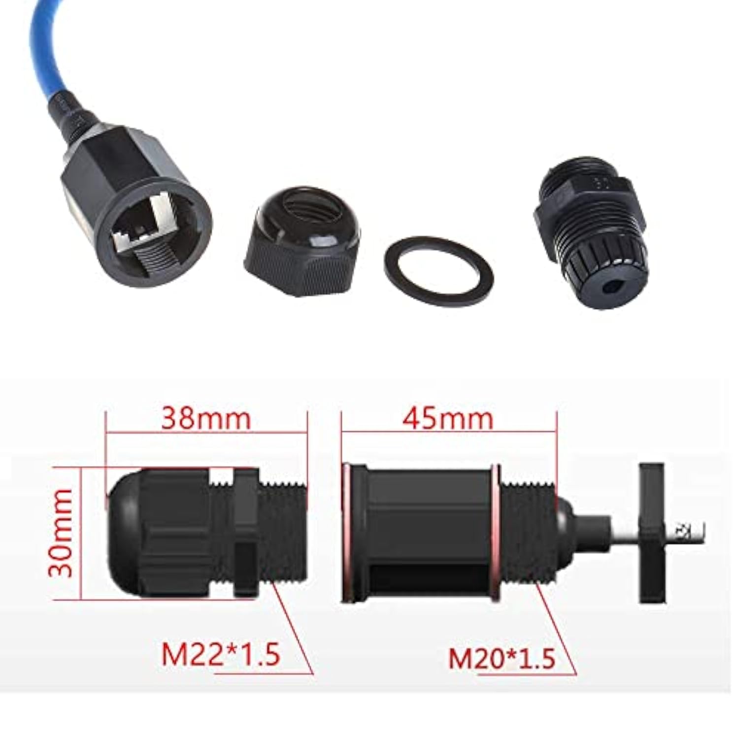 2Pcs M20 Rj45 Waterproof Panel Mount Connector, Male To Female Cat6 Ethernet L