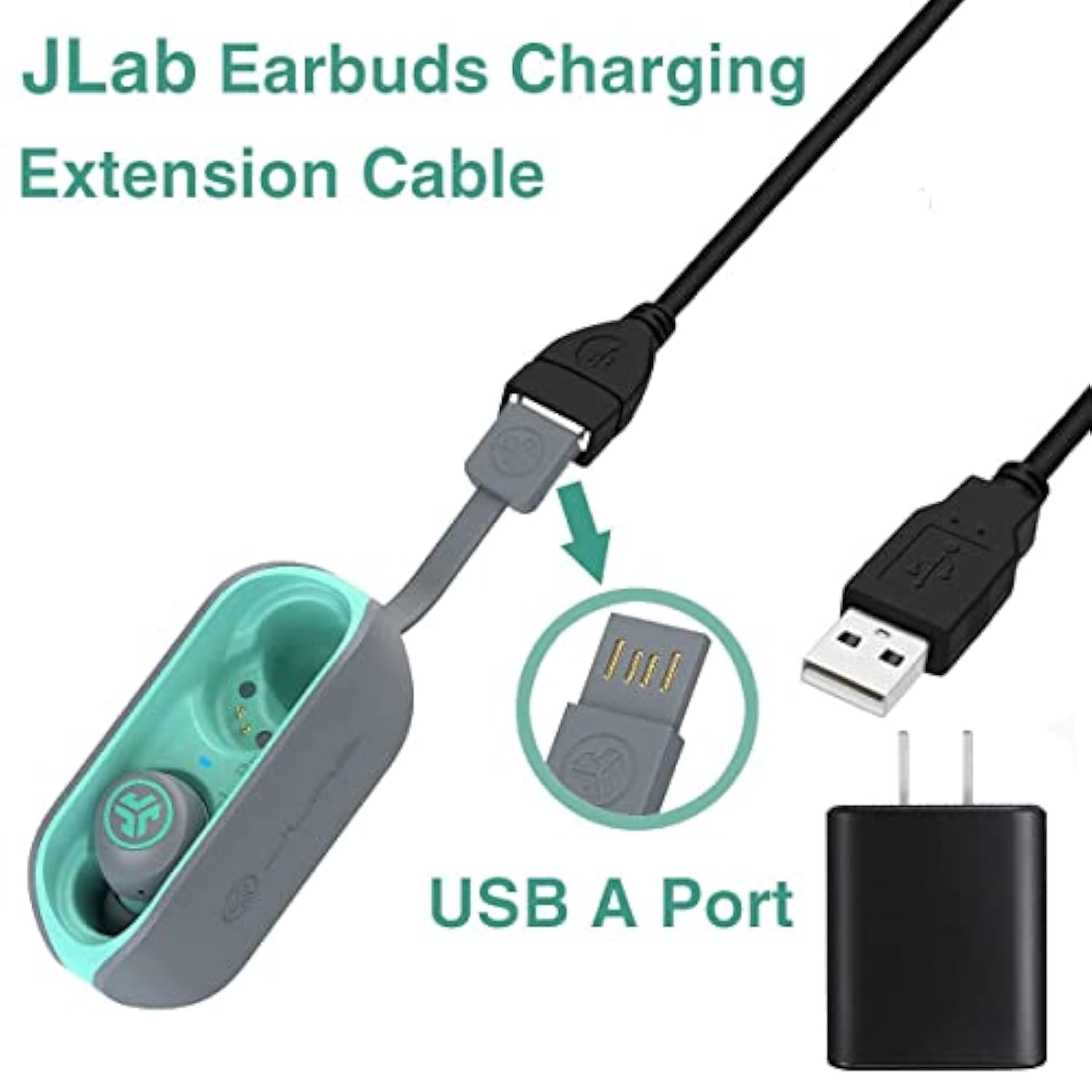 Usb Charger Adapter For Jlab Go Ai Pop/Sport, Jlab Epic Air Sport Anc, Jlab Jbuds Air/Sport/Executive/Pro/Play Gaming/Anc Earbuds Case Charging Adapter Cable Cord Charger (5Ft)