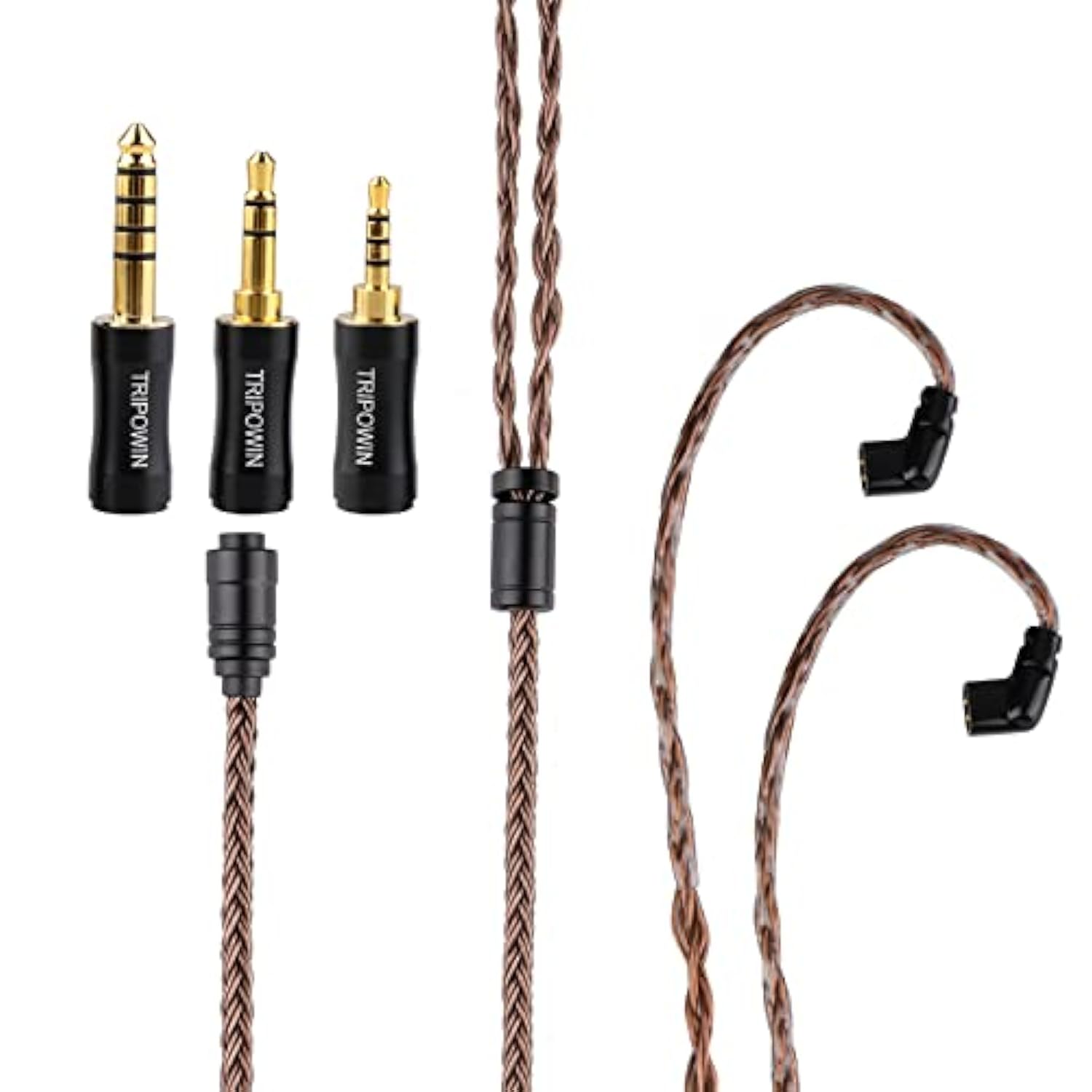 Tripowin Amber 32Awg Ofc Oxygen Free Cable Hifi Iem Cable With Interchangeable 2.5Mm/3.5Mm/4.4Mm Plug, Pvc Sleeve Replacement Cable For Audiophile (Recessed 2Pin)