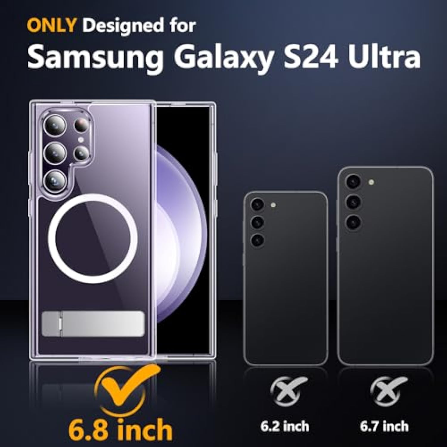 For Samsung Galaxy S24 Ultra Case, With Invisible Kickstand, Magnetic Case [Military Grade Drop Protection] [2 Pcs Tempered Glass Screen Protectors] Shockproof Slim Case, Clear