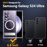 For Samsung Galaxy S24 Ultra Case, With Invisible Kickstand, Magnetic Case [Military Grade Drop Protection] [2 Pcs Tempered Glass Screen Protectors] Shockproof Slim Case, Clear