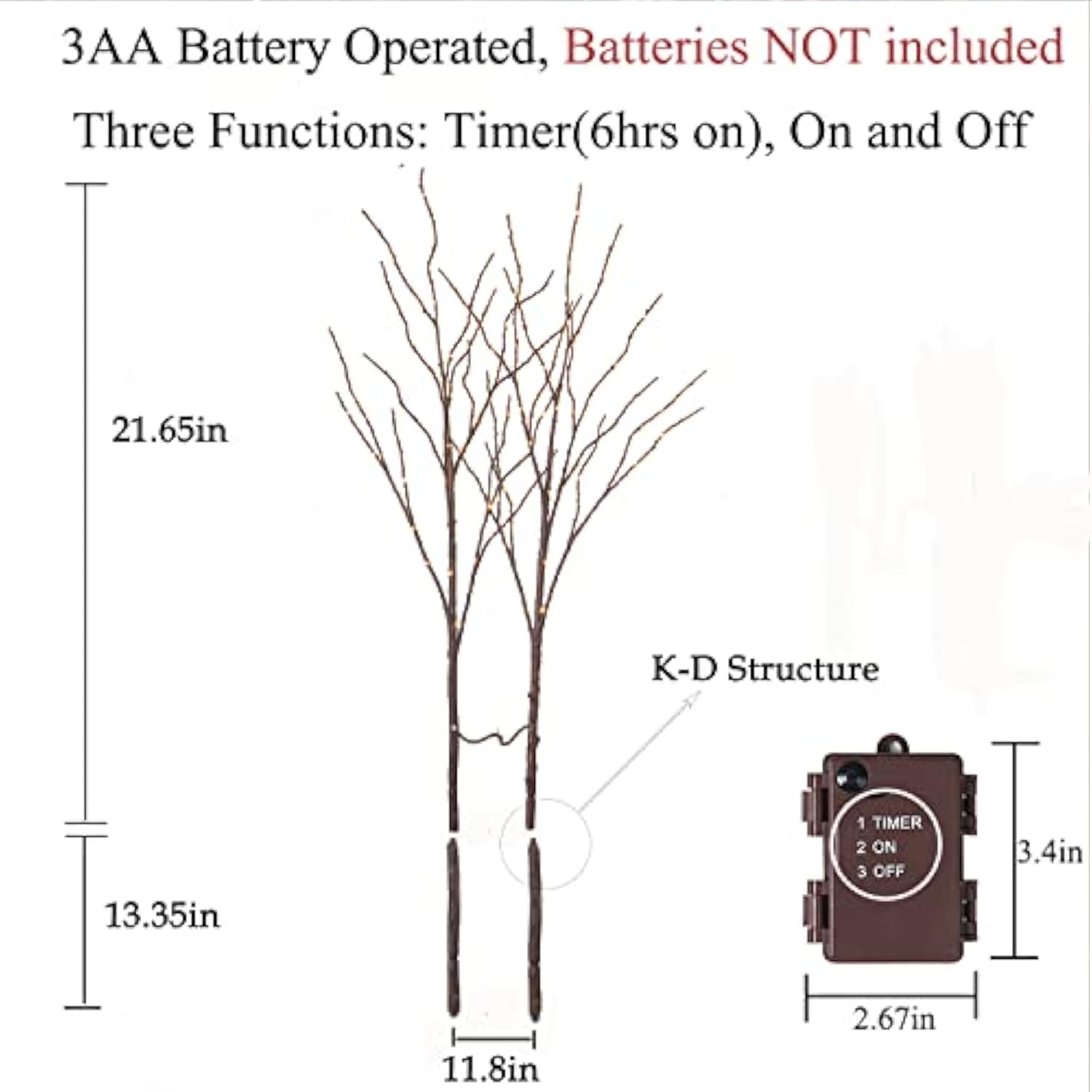 Lighted Brown Branches Battery Operated With Timer 30In 100 Led Fairy Lights, Willow Branch Lights For Home Bedroom Fire
