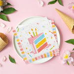 Happy Birthday Party Supplies Set - Cake Design, Featuring Birthday Cake Napkins, Suitable For Adults And Kids Decorations (6.5X6.5 In, 3-Ply Disposable, 50-Pack)
