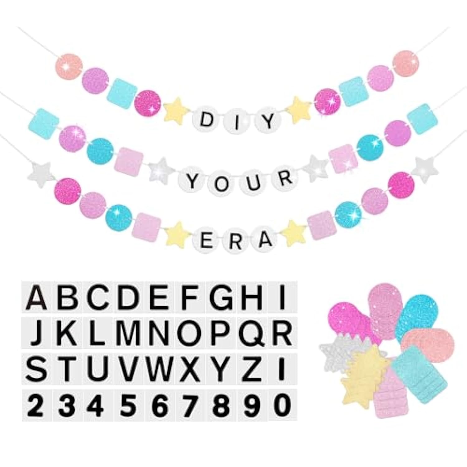 145Pcs DIY Friendship Bracelet Birthday Banner 5.4Ft Glitter Era Decor