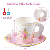 24 Paper Tea Cups And Plates, 7 Oz Disposable Paper Teacups And Saucer Sets For Hot And Cold Drinks For Birthday, Princess, Floral, Tea Party Decorations
