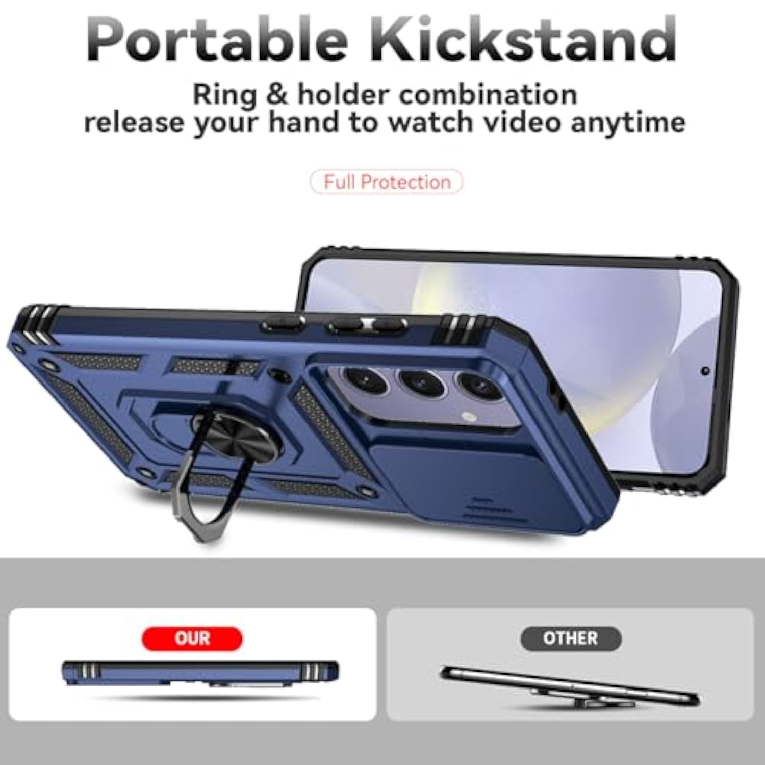 Samsung Galaxy S24 FE Case with Camera Cover HD Screen Protector Blue