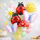 8Pcs Garden Party Foil Balloon Set For Kids Birthday, Ladybug Butterfly Mushroom Sun Balloons, Spring Fairy Theme Baby Shower Decorations