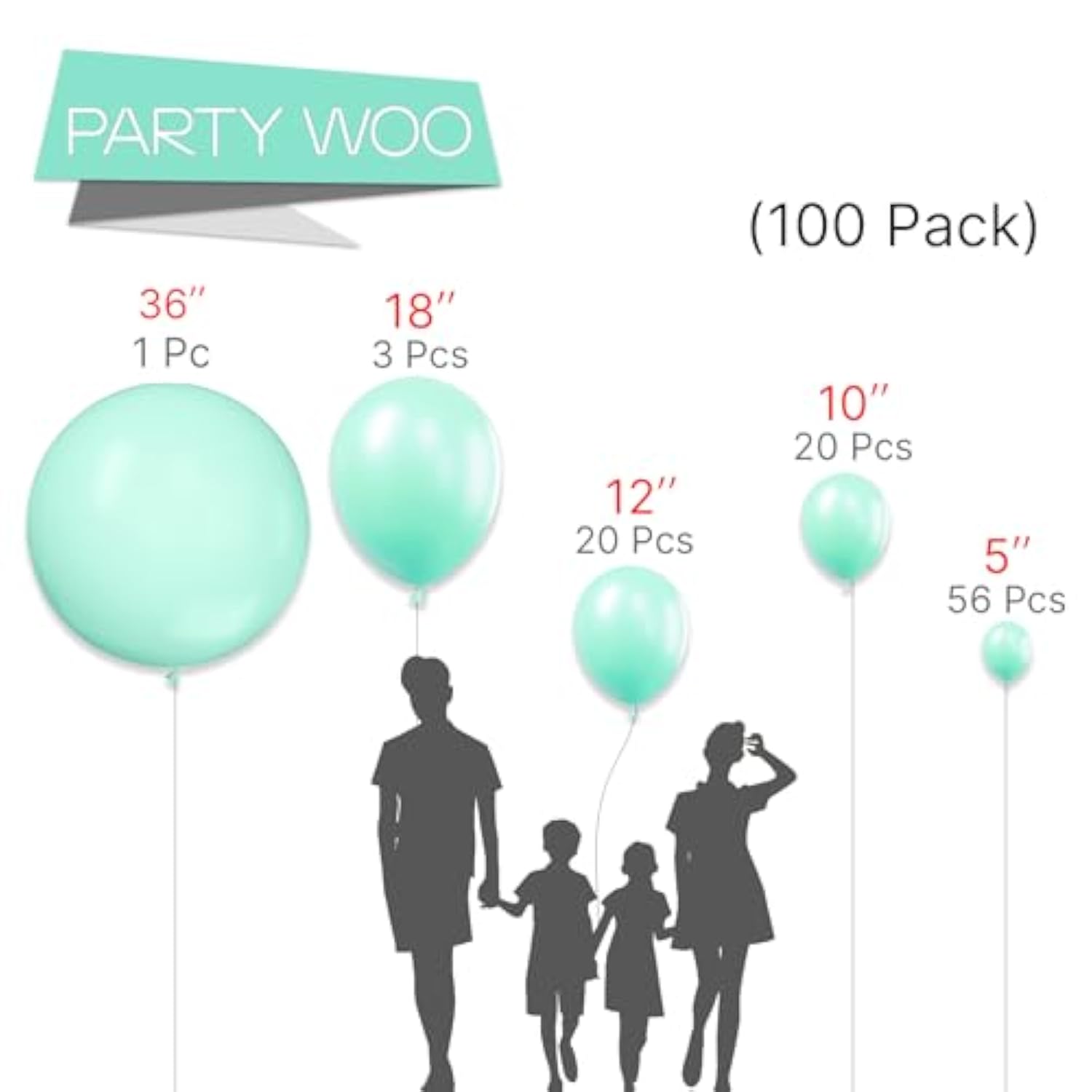 Mint Balloons, 100 Pcs Pastel Teal Different Sizes Pack Of 36 Inch 18 Inch 12 Inch 10 Inch 5 Inch Pastel Turquoise For Balloon Garland Or Arch As Party Decorations, Mint-Q03