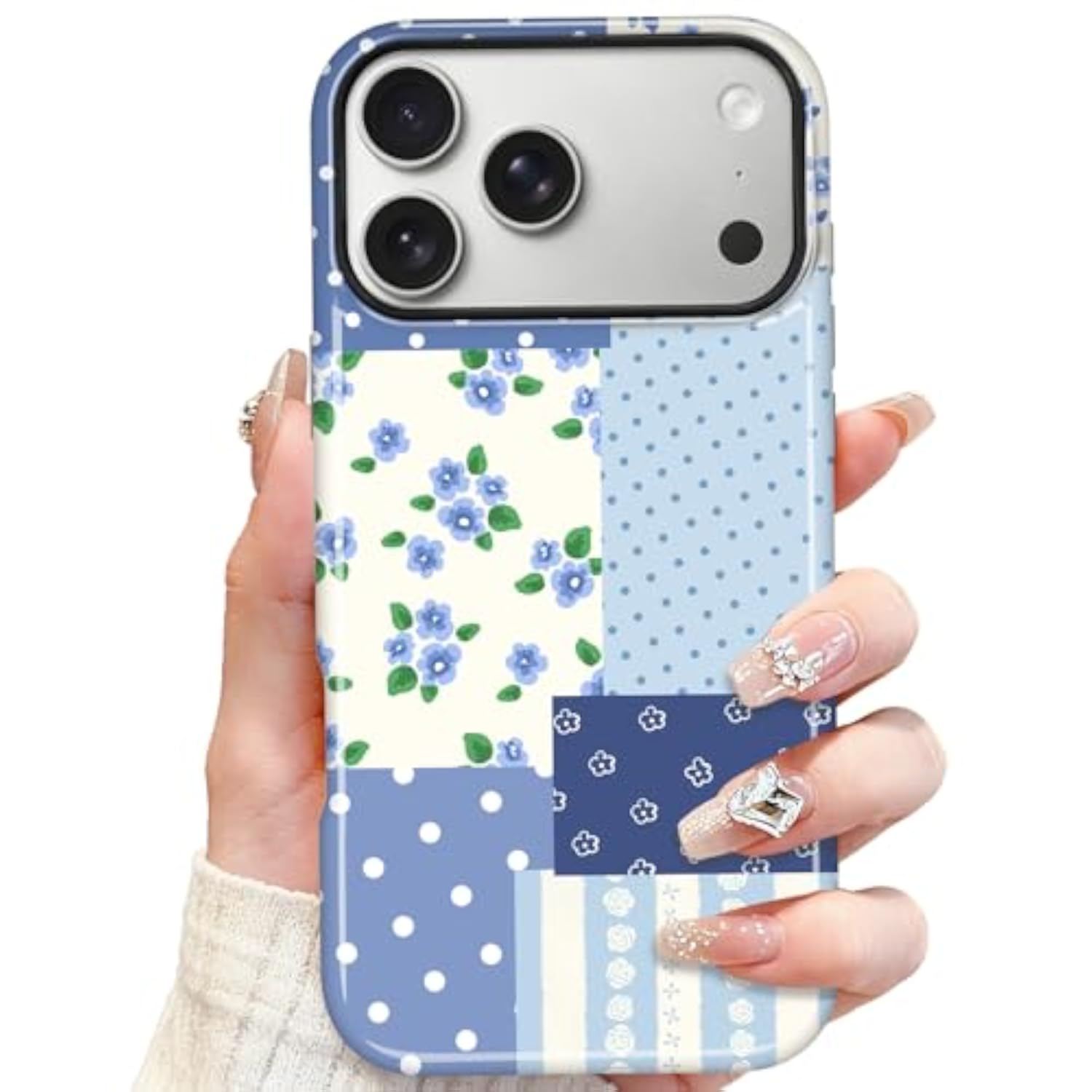 Magnetic Collage Phone Case for iPhone 17 Pro Max, Blue Floral Pattern
