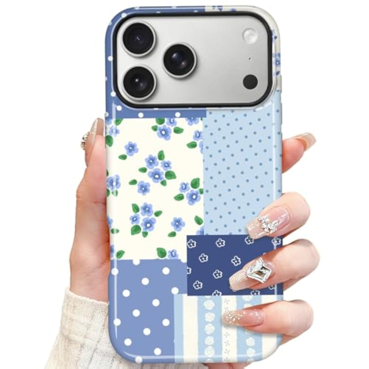 Magnetic Collage Phone Case for iPhone 17 Pro Max, Blue Floral Pattern