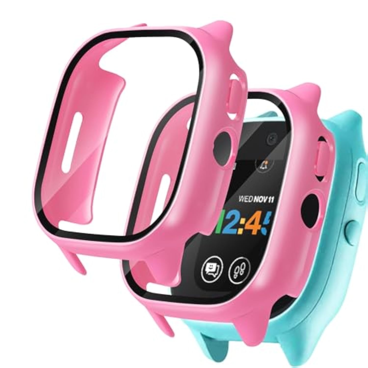 ?2 Pack? Hard Pc Case For Verizon Gizmo Watch 3 Built-In Tempered Glass Screen Protector, Easy To Install, Ultra Slim, For Gizmo Watch 3 - Pink