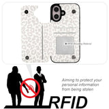 iPhone 16 Wallet Case, White Leopard PU Leather, Kickstand, Card Slots, Shockproof
