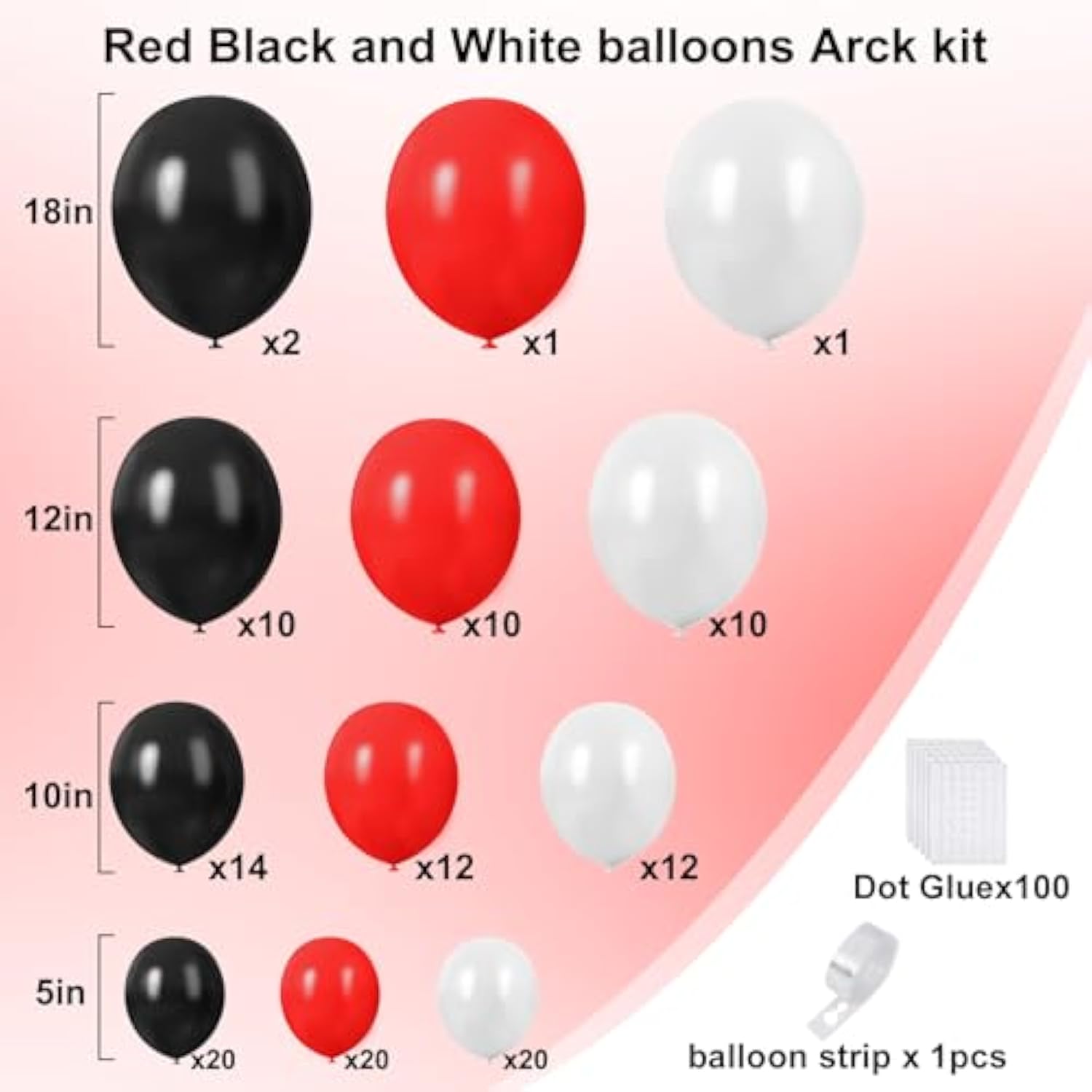 Red And Black Balloons,132Pcs Red Black And White Balloons Garland Arch Kit With Different Size For Birthday, Wedding, Graduation, Racing Car Poker Card Supplies Decorations