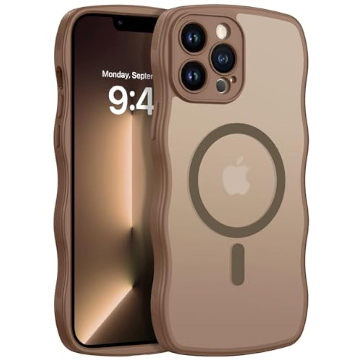 For Magnetic Iphone 13 Pro Case, [Compatible With Magsafe] [Curly Wave Frame Design] Non-Slip Easier Grip Shockproof Protective Bumper Cute Phone Cover For Iphone 13 Pro 6.1", Desert Titanium