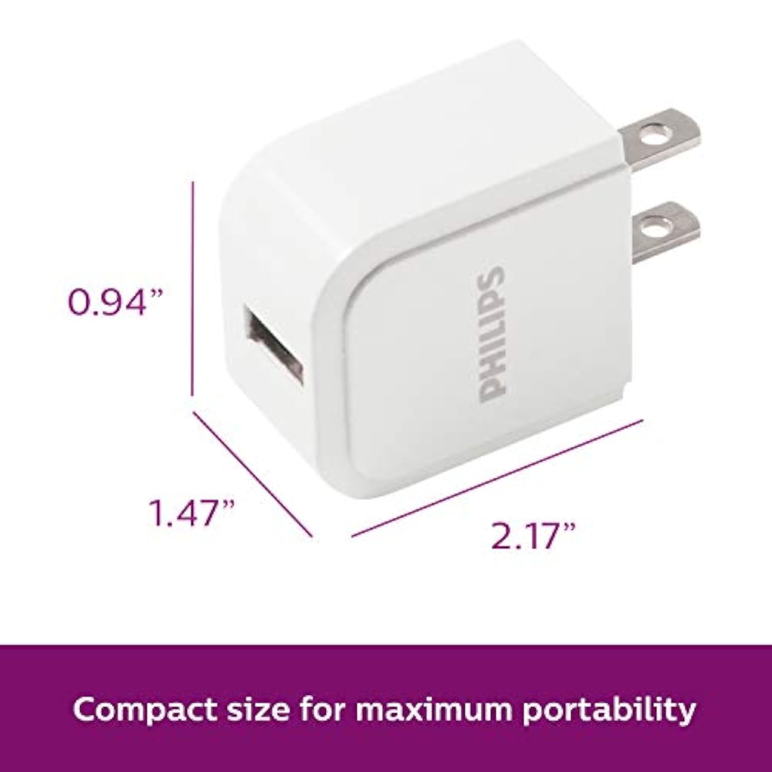 Philips Accessories USB-A Wall Charger, 5W, for iPhone 13/12/11/Pro/Pro Max/Mini, iPad Pro, Samsung Galaxy S21, Google Pixel 6, DLP2409/37