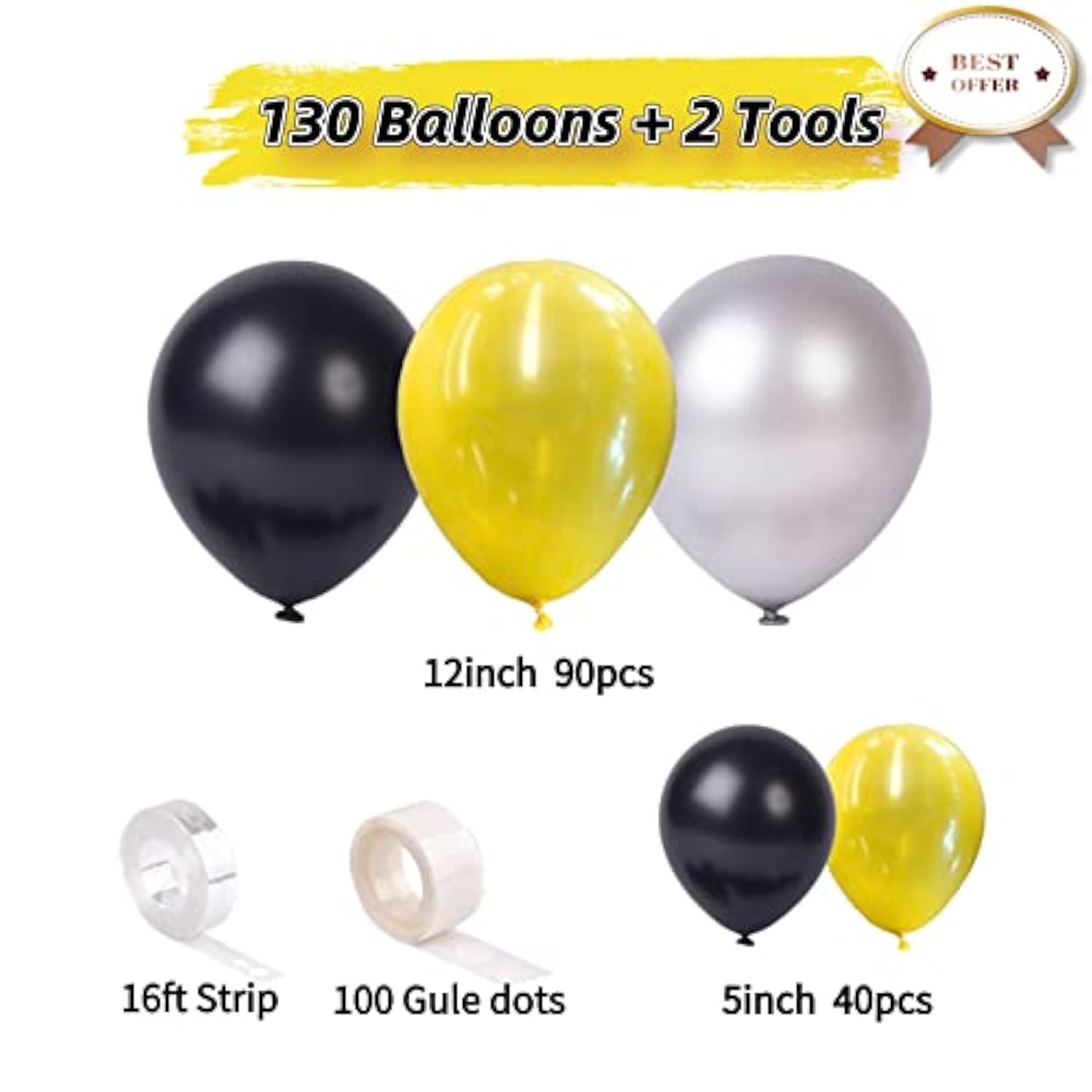 130Pcs Yellow And Black Balloons - Black And Yellow Balloon Garland Kit With Metallic Silver Balloons, Bumblebee Party Balloons For Birthdays, Baby Showers, Weddings & Bee Themed Celebrations
