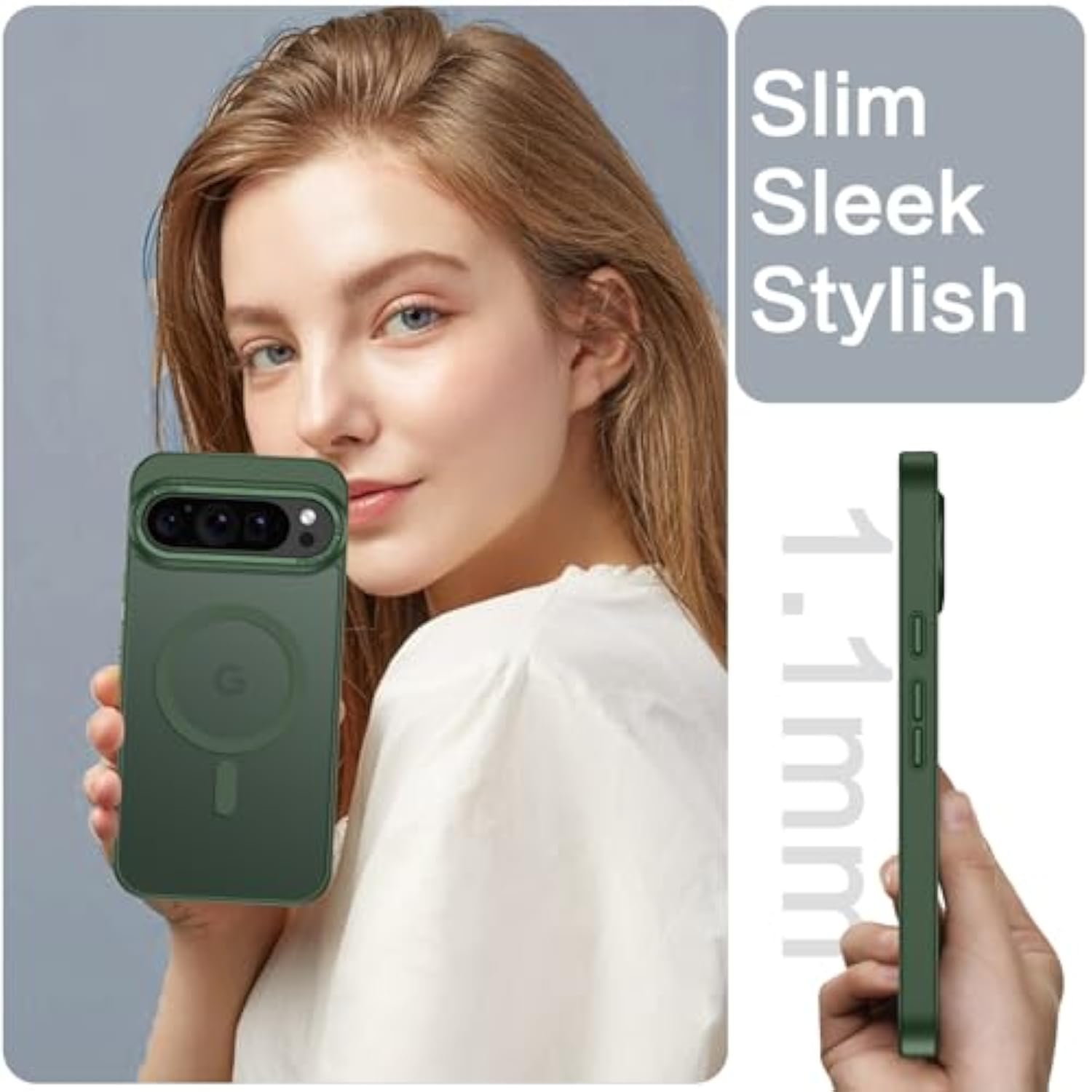 Magnetic For Google Pixel 9 Pro Xl Case, Pixel 9Proxl Phone Case Compatible With Magsafe, Translucent Matte Slim Shockproof Protective Magnetic Cover For Google 9 Proxl 6.8 Inch, Deep Green