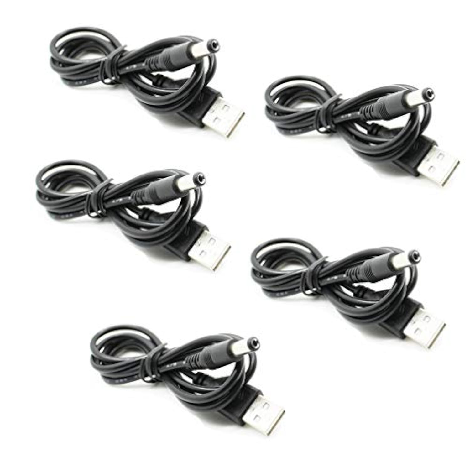 HiLetgo 5pcs USB 2.0 A Male to DC 5.5x2.1mm 5 Volt DC Connector Charge Barrel Jack Power Cable Black(Max 2.5 Ampere Power Cable, Center PIN Positive)
