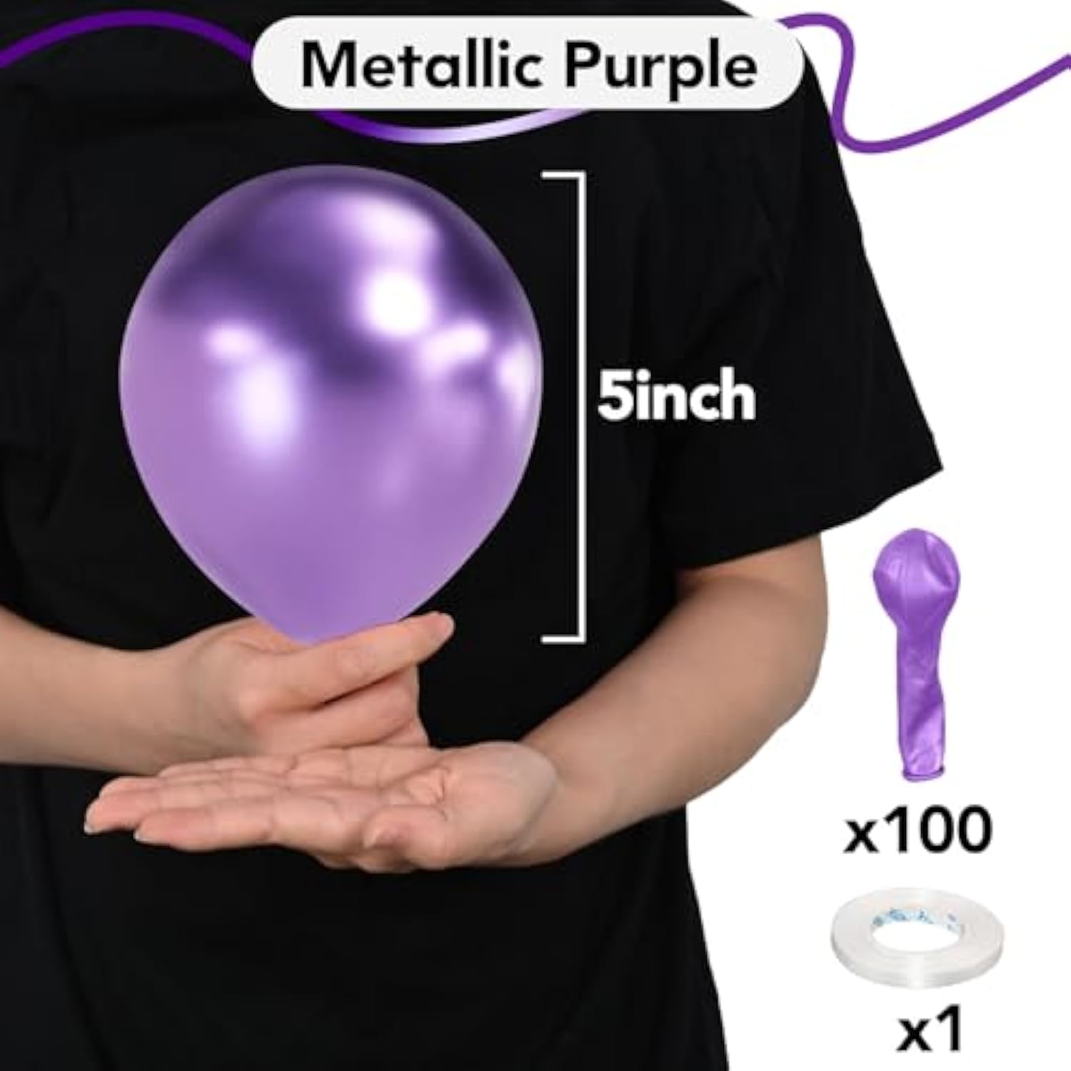 100pcs 5in Metallic Purple Latex Balloons for Birthday Baby Shower & Party