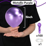 100pcs 5in Metallic Purple Latex Balloons for Birthday Baby Shower & Party