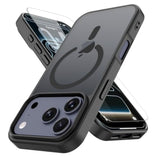 Magnetic Phone Case for iPhone 17 Pro Max with Screen Protector - Mil-Grade Drop Protection, Magsafe Compatible, Shockproof, Slim, Translucent Matte Finish, Black