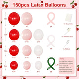 Cherry Red Balloon Garland Arch Kit, Bow Pastel Pink And White Birthday Balloons Garland For Cherry Themed Birthday Baby Shower Wedding Galentine'S Bridal Shower Party Decorations
