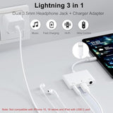 3 In 1 Dual 3.5Mm Headphone Jack Adapter - Earphone Jack Audio And Charging Adapter - Headphone Splitter For Iphone 14/13/ 12/11/ X/ 8/ Ipad - White