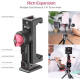 Metal Phone Tripod Mount 3 Cold Shoes & Arca Port, 360° Smartphone Tripod Adapter For Iphone Samsung Cell Phone Stand Holder For Desktop Tripod Video Live Streaming Vlogging Rig
