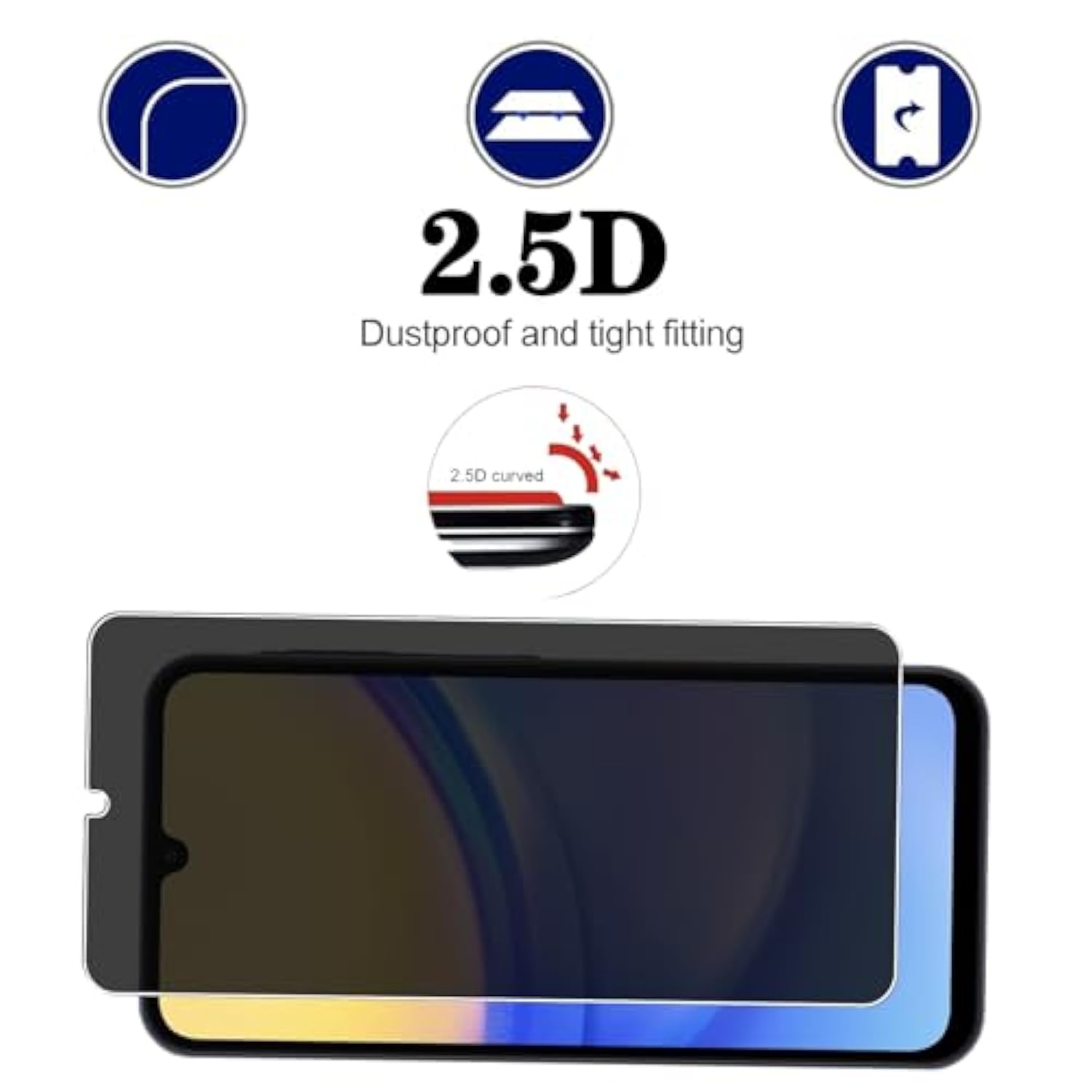 [3 Pack Privacy Screen Protector For Samsung Galaxy A15 5G, 9H Hardness, Anti-Scratch, Anti Spy, Tempered Glass Screen Protector For Samsung Galaxy A15 5G