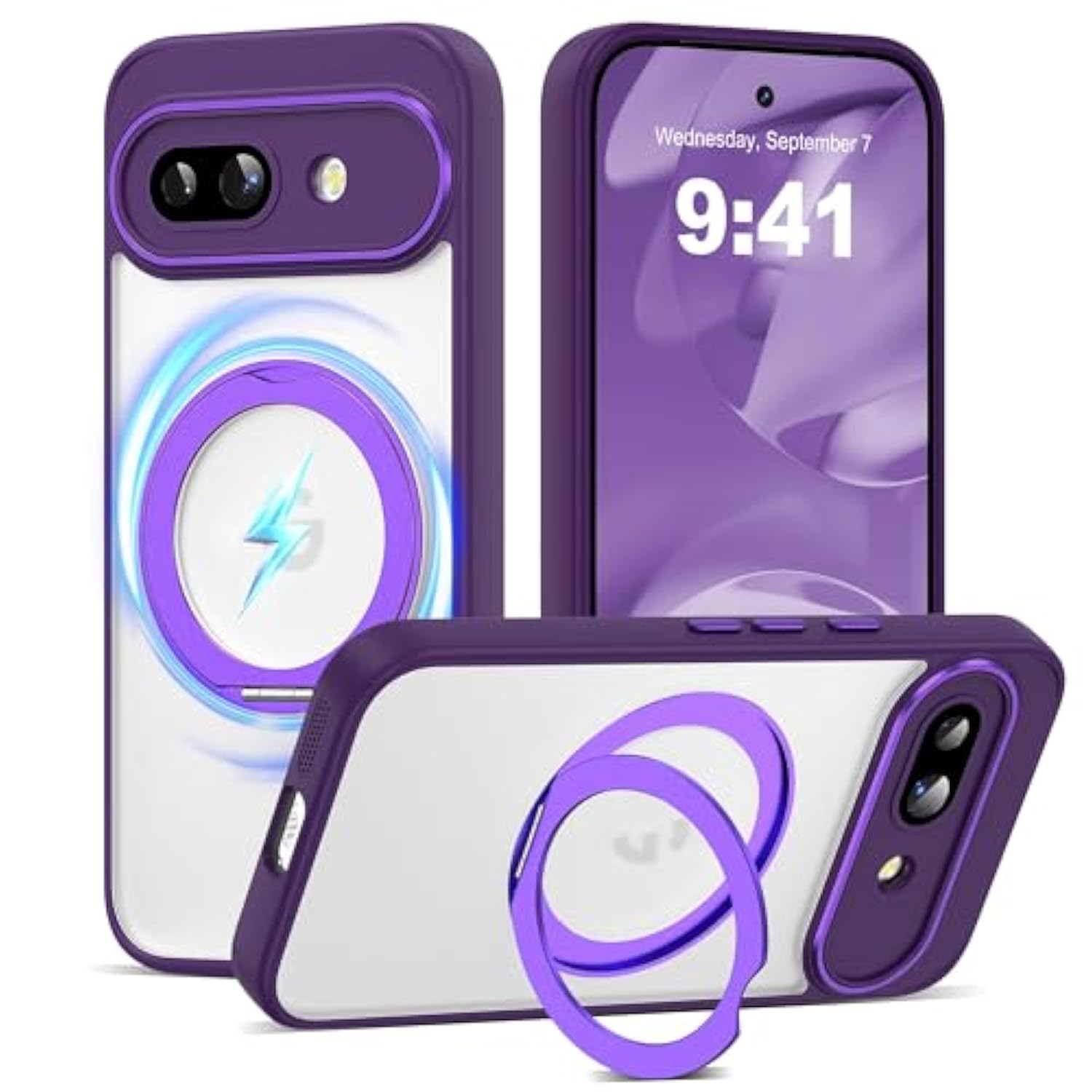 Compatible With Google Pixel 10 Case & 10 Pro Case With 360° Magnetic Ring Stand [Compatible With Mag-Safe ] Shockproof Phone Case For Google Pixel 10 & 10 Pro 6.3'',Purple