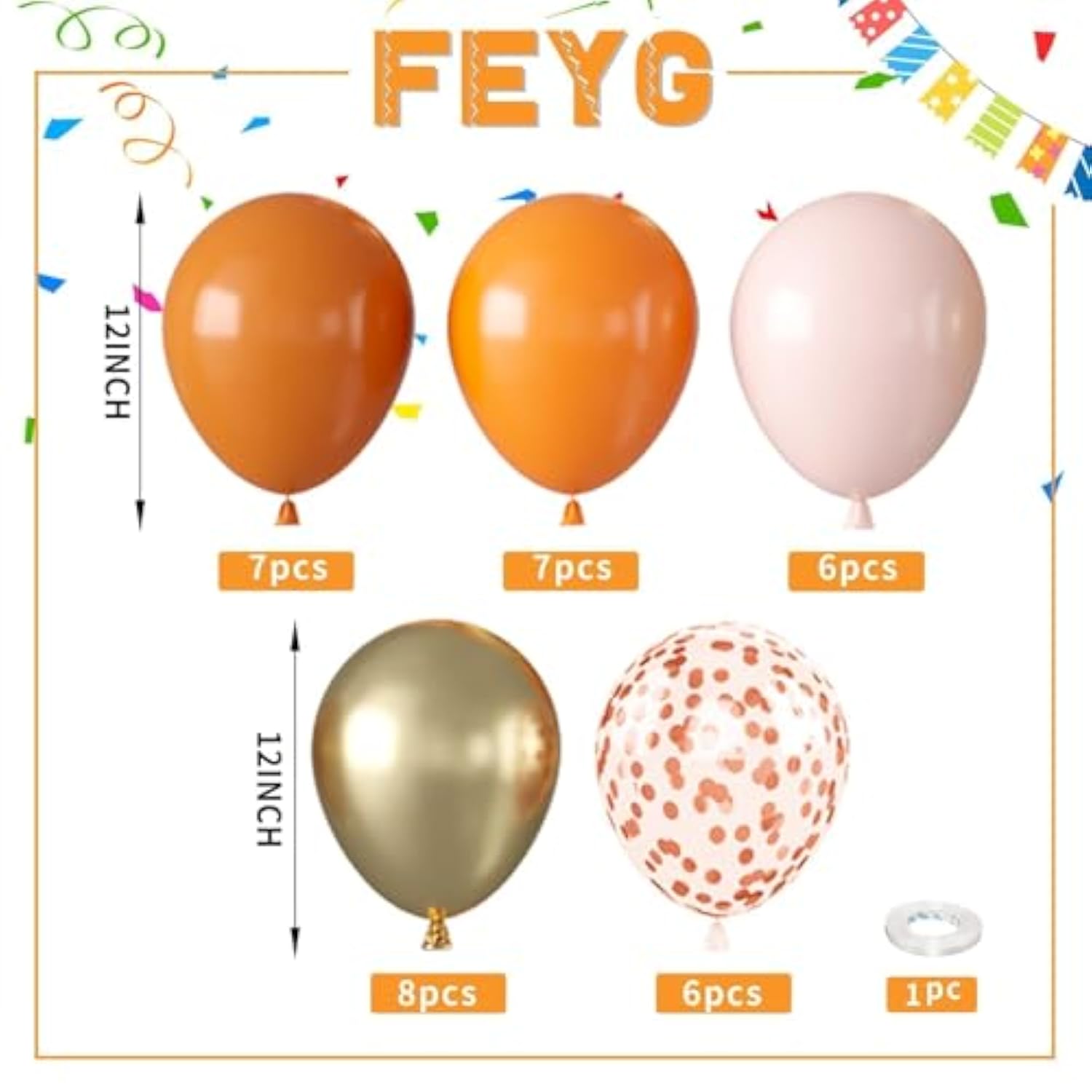12 Inch Fall Balloons Orange Sand Gold with Confetti Balloons for Party Decorations