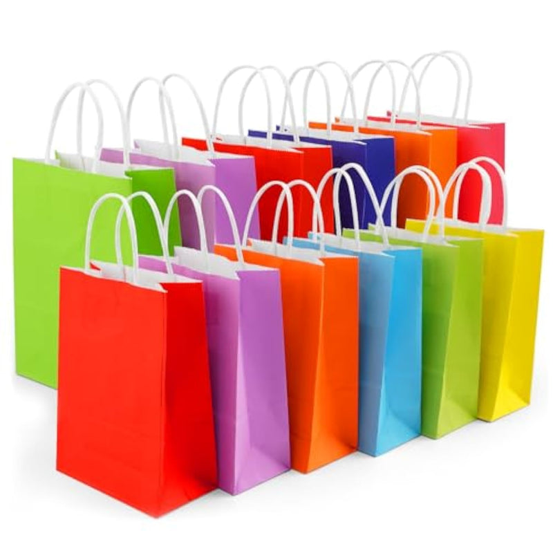 Small Gift Bags With Handles, 24Pcs-8 Colors Kraft Brown Paper Party Favor Gift Tteat Bags, Rainbow Bag For Christmas, Kids Birthday, Party Supplies, Wedding, Baby Shower