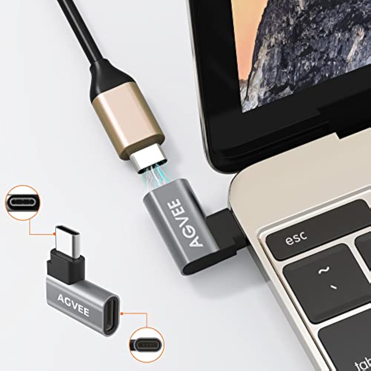 [4 Pack 90 Degree Right Angled Usb-C Male To Usb-C Female Adapter (Type-C 3.2