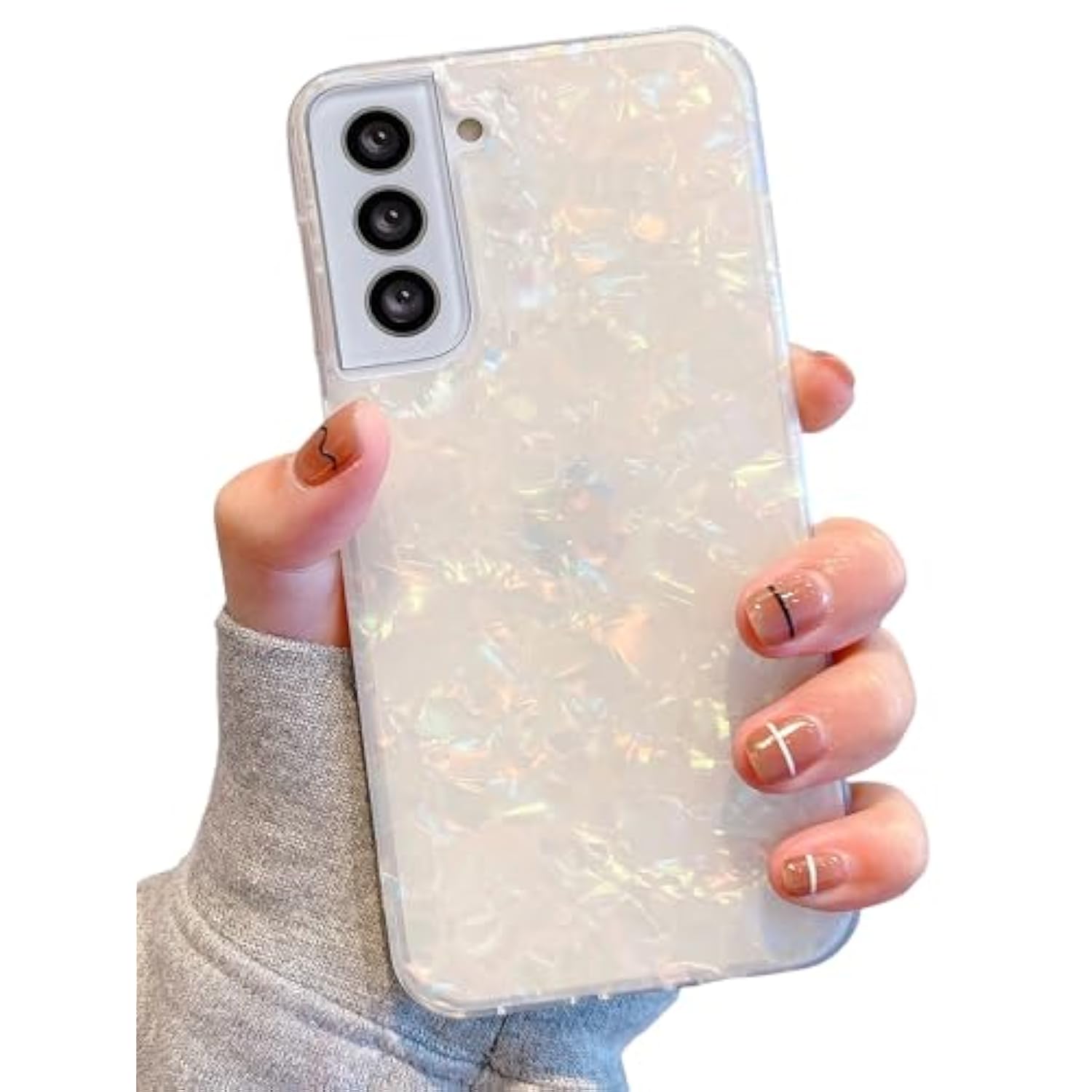 Galaxy S21 Case 5G 6.2Inch, Luxury Sparkle Glitter Translucent Clear Opal Pearly Thinfoil Design Shiny Graphic Print Soft Silicone Cover For Women Girls Slim Tpu Protective Phone Case Colorful