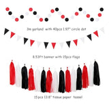 Black White-Red Party-Decorations - 33Pcs Birthday Banner,Streamers Tassel Garland,Tissue Pom Poms Honeycomb,Paper Lantern Fans,Men Women Wedding Baby Shower Graduation Backdrop Supplies Decor