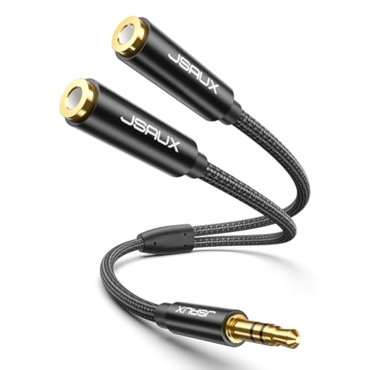 Headphone Splitter - 3.5Mm Male Trs To Dual 3.5Mm Female Adapter Nylon-Braided Stereo Y Aux Cable Splitter For Iphone, Samsung, Tablets, Laptop, Playstation And More [Black]