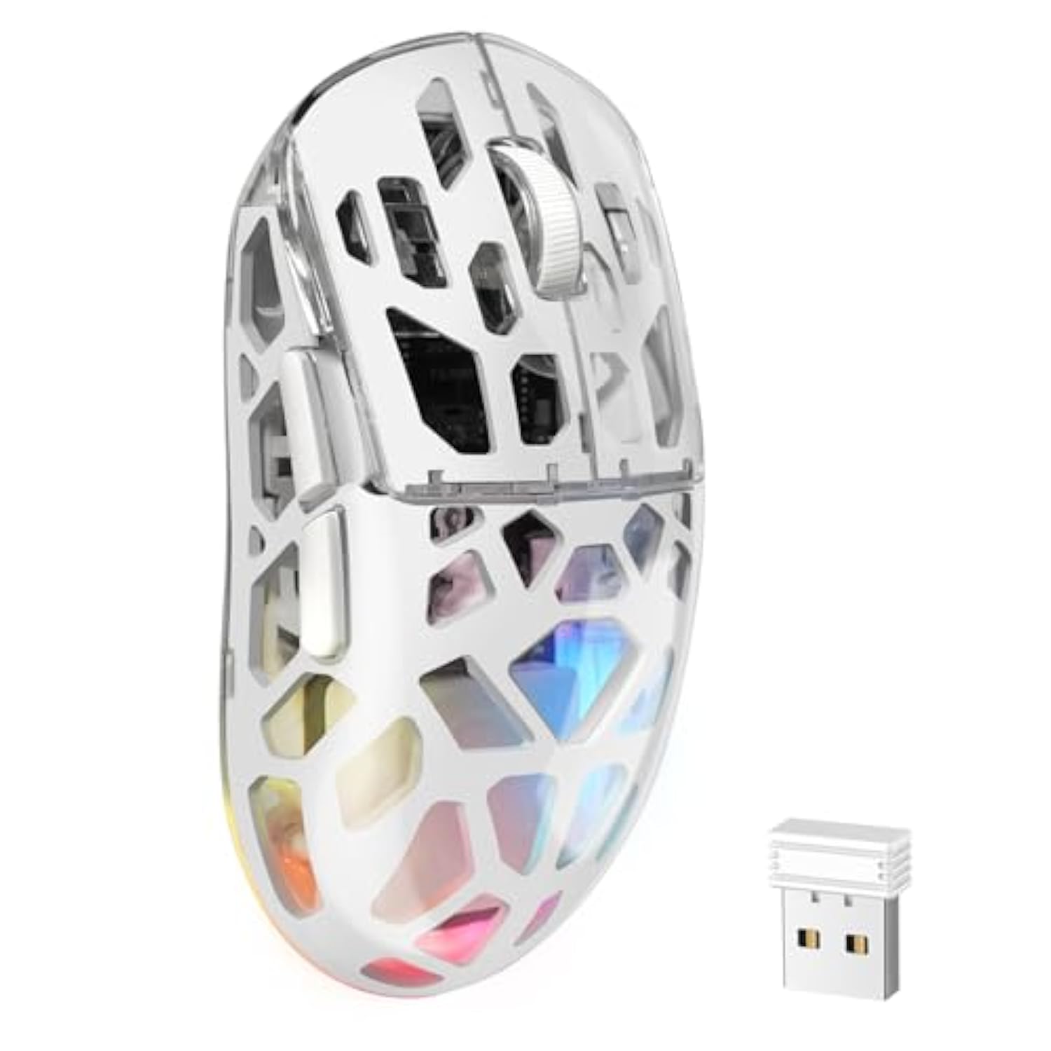 Km2 Gaming Mouse, Wireless Mouse For Laptop With Transparent Honeycomb Shell, Trimode 2.4G/Typec/Bt 5.2, 11 Rgb Lights, 60Hrs Ergonomic Programmable Computer Gamer Mice For Windows Pc Mac