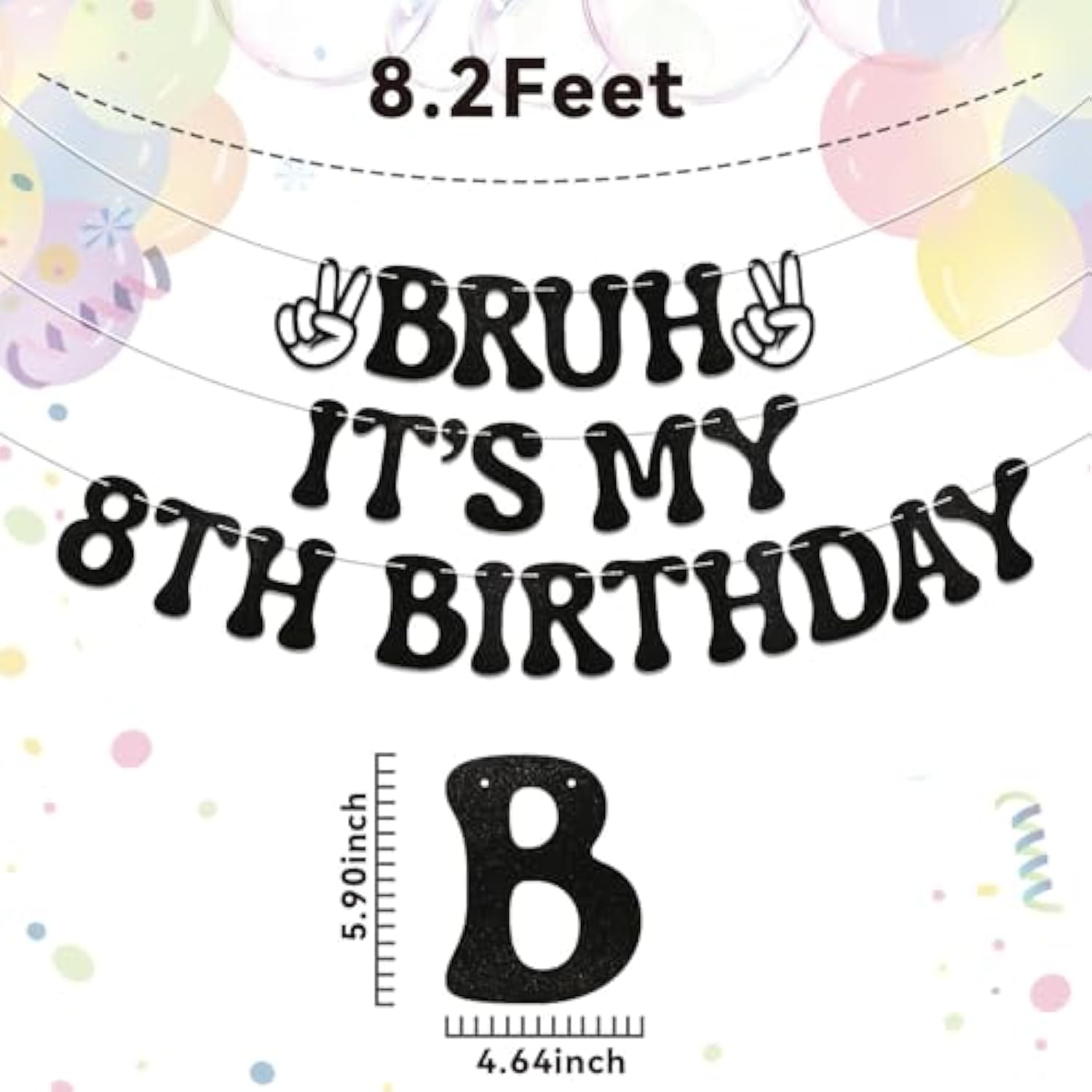 "Bruh It’s My 8th Birthday" Banner, Black Glitter Teen Boy Party Decor
