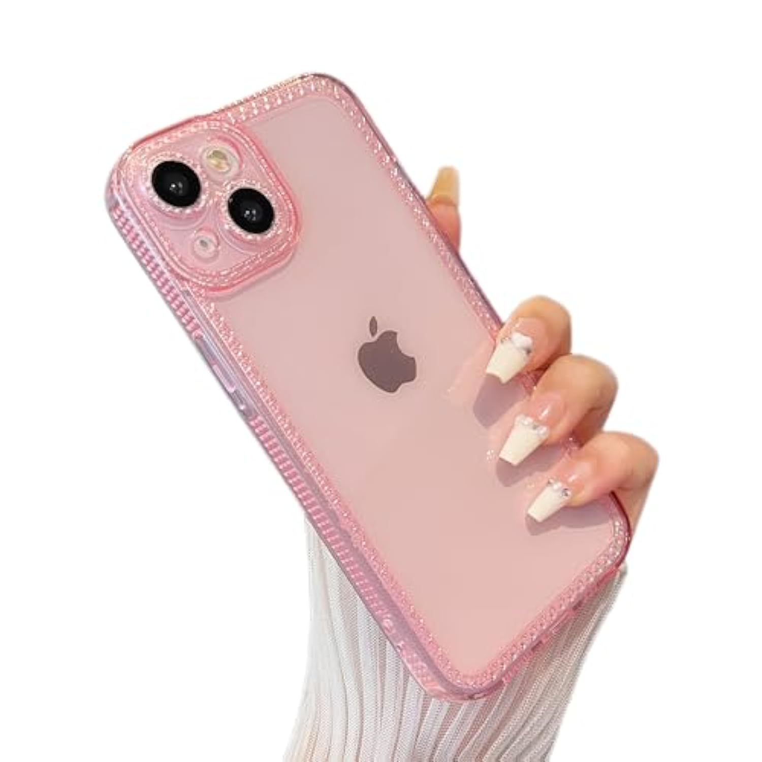 Designed For 14 Plus/15 Plus 6.7 Inch,Sparkly Cute Clear Case For Women Girls,Glitter Bling Flexible Soft Tpu Silicone Bumper Protective Cover For 14 Plus/15 Plus,Pink