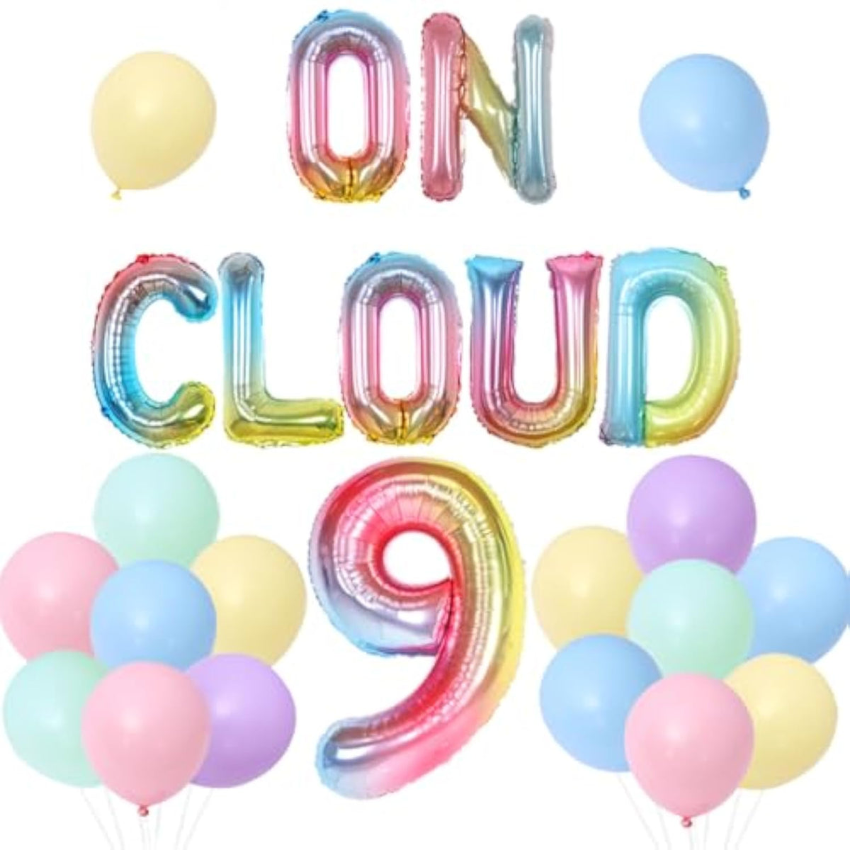 On Cloud 9 Birthday Decorations For Girls, Gradient On Cloud 9 Balloons Pastel Rainbow Balloon For Rainbow 9Th Birthday Party Supplies