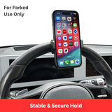 Steering Wheel Phone Holder Mount for Parked Use, Universal Clamp Fits Most Phones, 360° Rotating Adjustable Bracket, Quick Attach Detach, Hands-Free