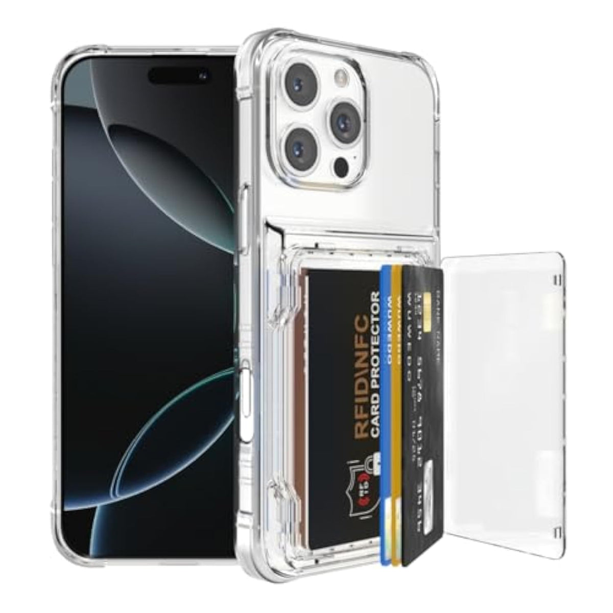 For Iphone 16 Pro Max Clear Wallet Case With Rfid Blocking Card, Up To 5 Cards, Hybrid Protective Case With Card Holder, Tpu + Pc, Anti-Yellowing, 6.9" 2024