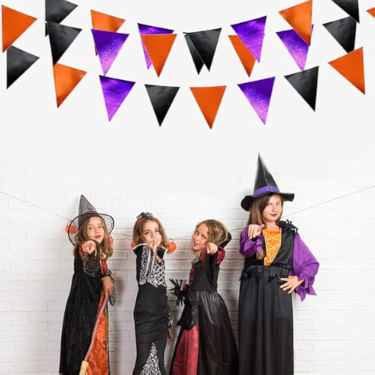 39Ft Black Orange Purple Glitter Fabric Bunting Banner Triangle Flags Hanging Cotton Pennant Banner For Birthday Wedding Engagement Halloween Theme Party Home Garden Decorations Supplies
