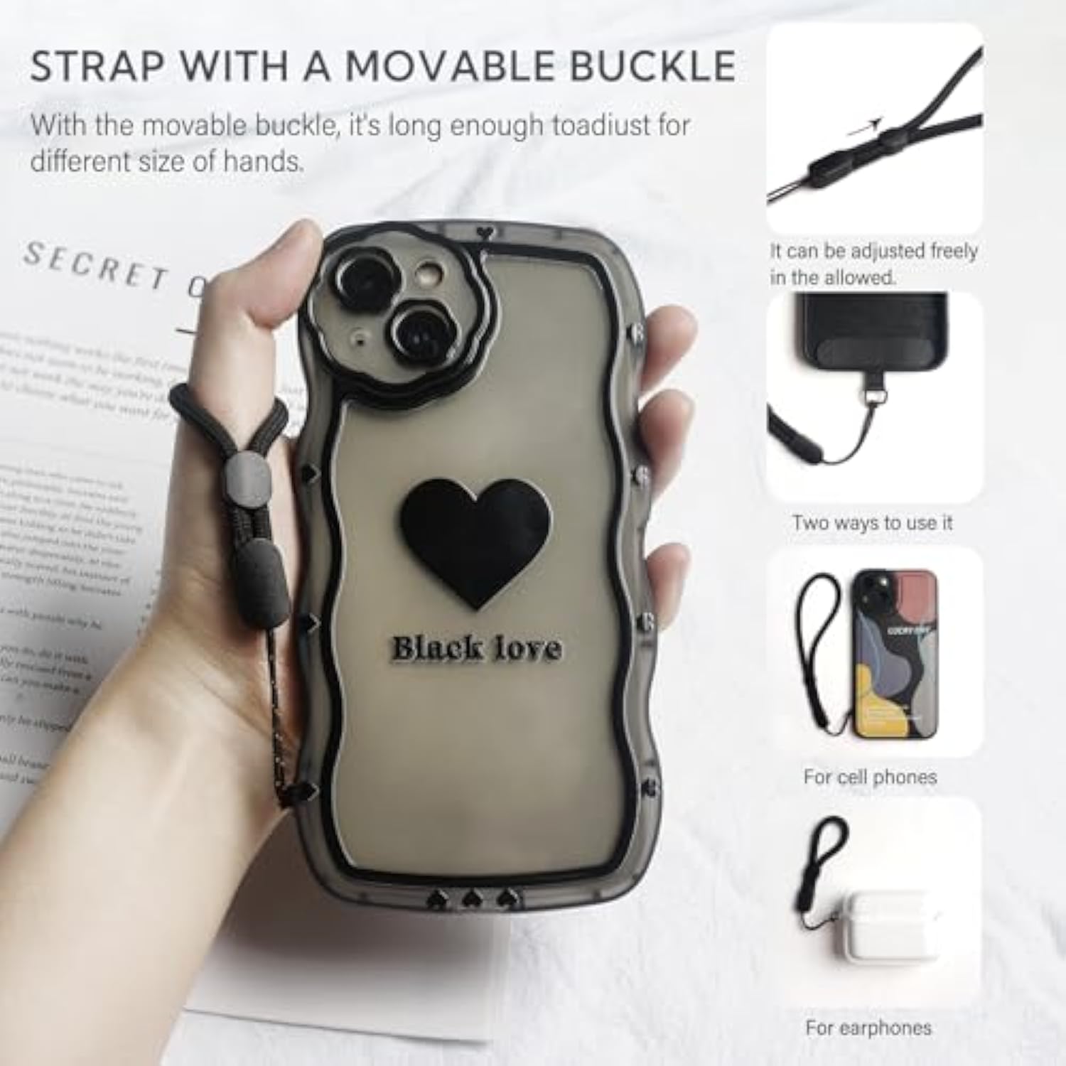 Adjustable Leather Crossbody Phone Strap with Finger Pads for Smartphones
