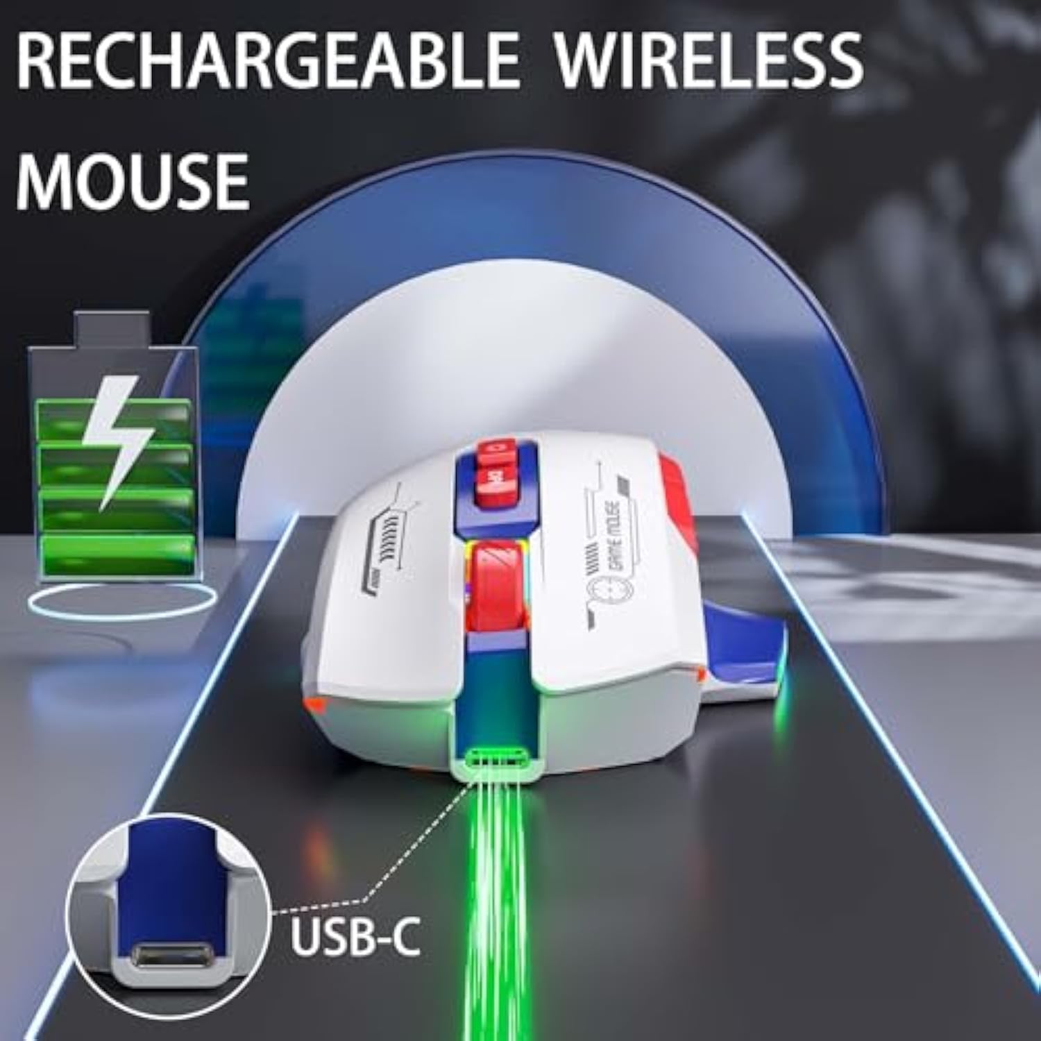 Wireless Gaming Mouse?Ergonomic Mouse With 5 Adjustable Dpi Up To 7200, Rgb Breathing Lights, Compatible With Laptop, Chromebook, Pc, Desktop, Mac, Notebook (Blue)